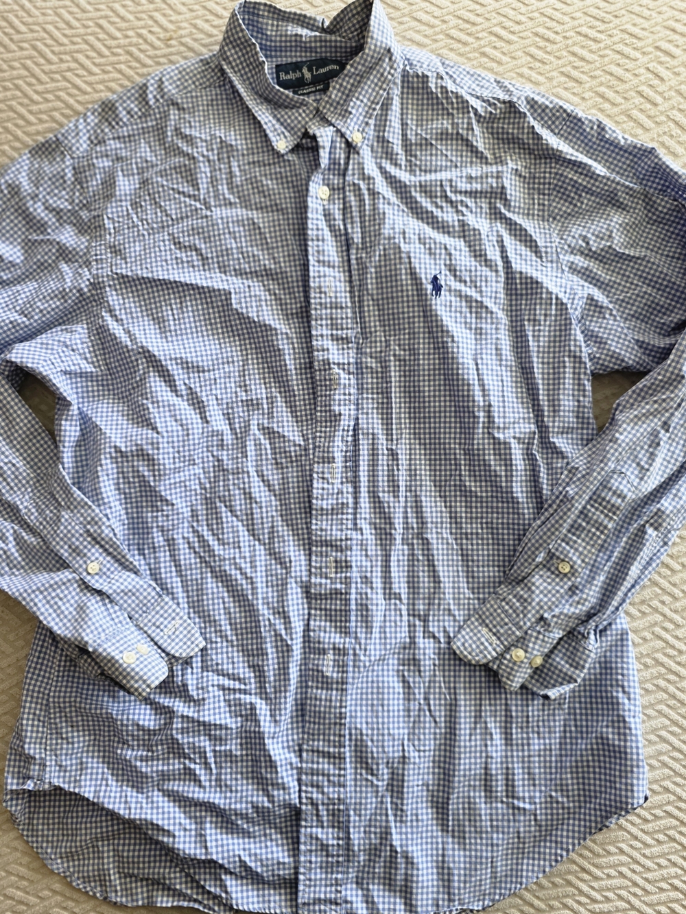 Ralph Lauren Light Blue and White Gingham Button-Down Shirt - Men